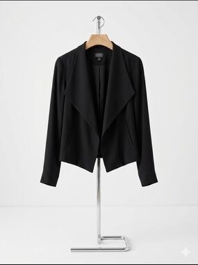 Eileen Fisher Black Silk Open-Front Draped Cropped Blazer Jacket PP